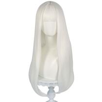Peruca de cabelo sintético de 70 cm de comprimento e reta branca com franja Peruca de cabelo sintético de 70 cm de comprimento e reta branca com franja