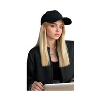Peruca De Cabelo Sintético Preto Longo E Liso De 18 Polegadas Ajustável Com Boné De Beisebol Para