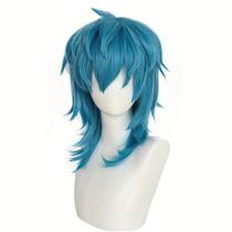 Peruca de cosplay Anime azul-petróleo em camadas curta despenteada B 46 cm