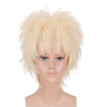 Peruca de Cosplay Anime Blonde Messy Spiky Sintética 35cm