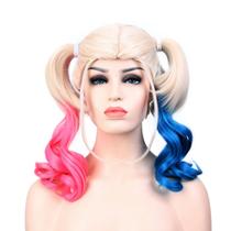 Peruca de cosplay Anime Harleys Quinns, cabelo sintético, 50cm