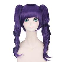Peruca de cosplay Anime Purple Curly 50cm com tranças para W
