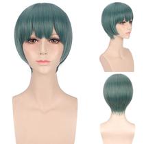 Peruca de cosplay Anime Short Green Bob com franja franjada