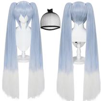 Peruca de cosplay ANOGOL azul claro gradiente branca 120 cm com boné
