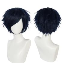 Peruca de cosplay ANOGOL curta azul escuro para festa de Halloween masculina Peruca de cosplay ANOGOL curta azul escuro para festa de Halloween masculina