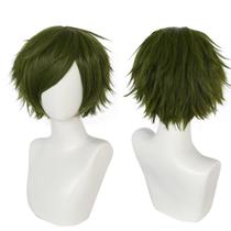 Peruca de cosplay ANOGOL curta de cabelo sintético verde oliva para homem Peruca de cosplay ANOGOL curta de cabelo sintético verde oliva para homem