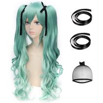 Peruca de cosplay ANOGOL Long Green com 2 rabos de cavalo ondulados e acesso. Peruca de cosplay ANOGOL Long Green com 2 rabos de cavalo ondulados e acesso.