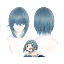 Peruca De Cosplay Azul Cinza Anime Miki Sayaka, Cabelo Sintético Curto Resistente Ao Calor De 30cm