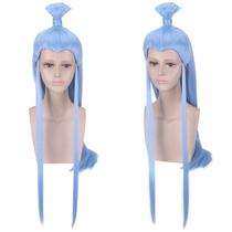 Peruca de cosplay azul claro longa reta com nó superior de 80 cm