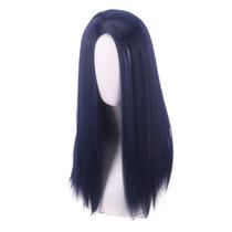 Peruca de cosplay azul escuro longa reta sintética de 40 cm para todas as idades