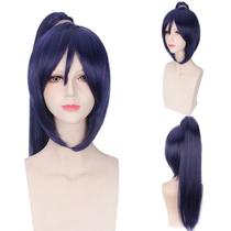 Peruca de cosplay azul escuro, rabo de cavalo longo, 60 cm, sintético, resina térmica