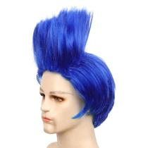 Peruca de cosplay azul escuro Spiky Short resistente ao calor de 18 cm