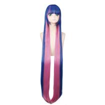 Peruca de cosplay azul rosa sintética 120cm para Halloween