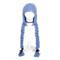 Peruca de cosplay azul trançada 75 cm com tranças duplas e franja