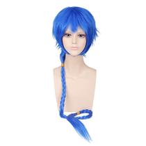 Peruca de cosplay azul vibrante trançada, curta, corte em camadas, 120 cm Peruca de cosplay azul vibrante trançada, curta, corte em camadas, 120 cm