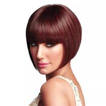 Peruca de cosplay Brown Bob Cut com franja de 28 cm sintética para adultos