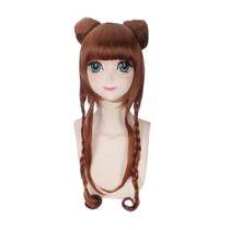 Peruca de cosplay com coque duplo sintético para anime de Halloween 80cm