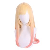 Peruca de cosplay com gradiente de loira a pêssego, longa e reta, com franja