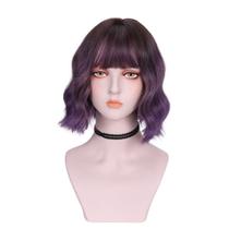 Peruca de cosplay com gradiente roxo, cachos curtos e ondulados de 33 cm para todos