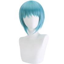 Peruca de cosplay curta azul claro com franja em camadas de 35 cm Heat R