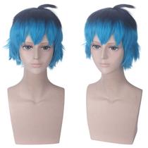Peruca de cosplay curta azul com gradiente preto de 30 cm para todas as idades