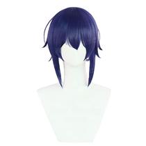 Peruca de cosplay curta azul escura de 35 cm sintética para Shugo Ch