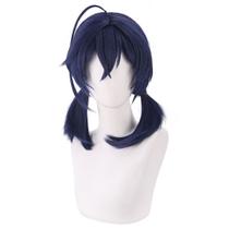 Peruca de cosplay curta azul escuro com cauda dupla com franja de 40 cm - Synt