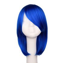 Peruca de cosplay curta Blue Bob com franja lateral de 40 cm resistente ao calor