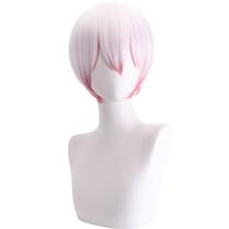 Peruca de cosplay curta branca a vermelha com gradiente sintético de 32 cm