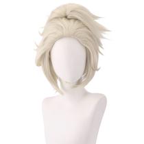Peruca de cosplay curta branca com rabo de cavalo espetado de 32 cm para adolescentes Peruca de cosplay curta branca com rabo de cavalo espetado de 32 cm para adolescentes