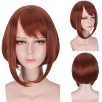 Peruca de cosplay, curta, cortada com franja, 35 cm, marrom sintética Peruca de cosplay, curta, cortada com franja, 35 cm, marrom sintética