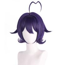 Peruca de cosplay curta de anime roxa escura em camadas enrolada 30 cm