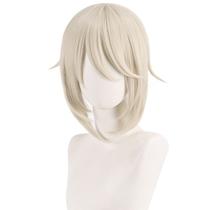 Peruca de cosplay curta de fibra sintética loira de 40 cm com franja enrolada Peruca de cosplay curta de fibra sintética loira de 40 cm com franja enrolada