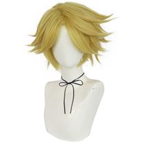 Peruca de cosplay curta loira de 33 cm com cabelo despenteado em camadas