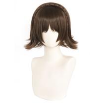 Peruca de cosplay curta marrom com faixa trançada de 30 cm para adolescentes/adultos