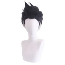 Peruca de cosplay curta preta espetada de 30 cm, sintética resistente ao calor