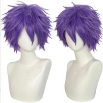 Peruca De Cosplay Curta Roxo Claro Com Efeito De Chama, Fibra De Alta Temperatura, Peruca Para