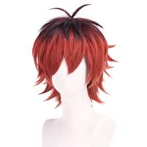 Peruca de cosplay curta, vermelha espetada, de fibra sintética de alta temperatura
