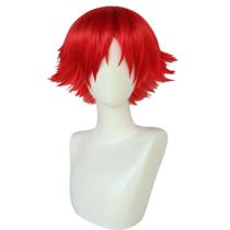 Peruca de cosplay de anime, curta camada, vermelha, espetada, franja de 20 cm