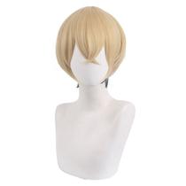 Peruca de cosplay de anime curta loira e preta gradiente 28cm