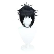Peruca de cosplay de anime preta espetada curta e despenteada de 12 cm