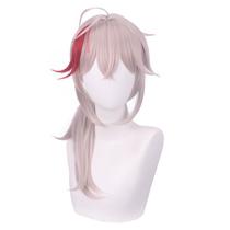 Peruca de cosplay de anime, rabo de cavalo curto, cabelo em camadas, vermelho, destaque