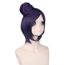 Peruca de cosplay de anime roxa Bob cortada com coque de 40 cm sintética H