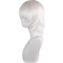 Peruca de cosplay de cabelo curto branco em camadas para mulheres e homens Peruca de cosplay de cabelo curto branco em camadas para mulheres e homens