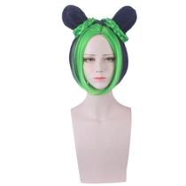 Peruca de cosplay de cabelo curto sintético trançado verde/azul 35cm