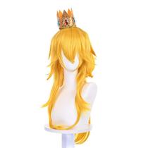 Peruca de cosplay de cabelo sintético amarelo comprido com coroa de 75 cm para todos Peruca de cosplay de cabelo sintético amarelo comprido com coroa de 75 cm para todos