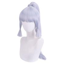 Peruca de cosplay de cabelo sintético azul claro 70cm com rabo de cavalo