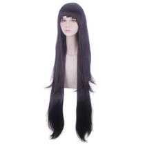Peruca de cosplay de cabelo sintético longo roxo escuro de 100 cm com franja