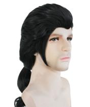 Peruca de cosplay de cabelo sintético preta com rabo de cavalo de 45 cm para todas as idades