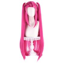 Peruca de cosplay de cabelo sintético rosa comprido de 100 cm com rabos de cavalo duplos